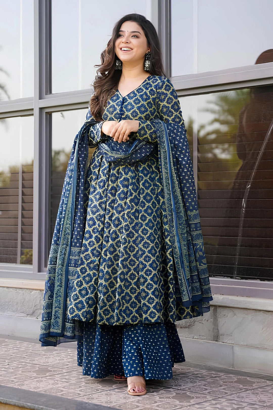 Navy Blue Color Rayon Fabric Beautiful Readymade Palazzo Suit | Buy Online India