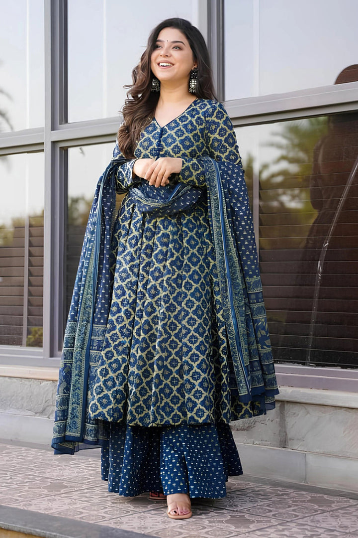 Navy Blue Color Rayon Fabric Beautiful Readymade Palazzo Suit | Buy Online India