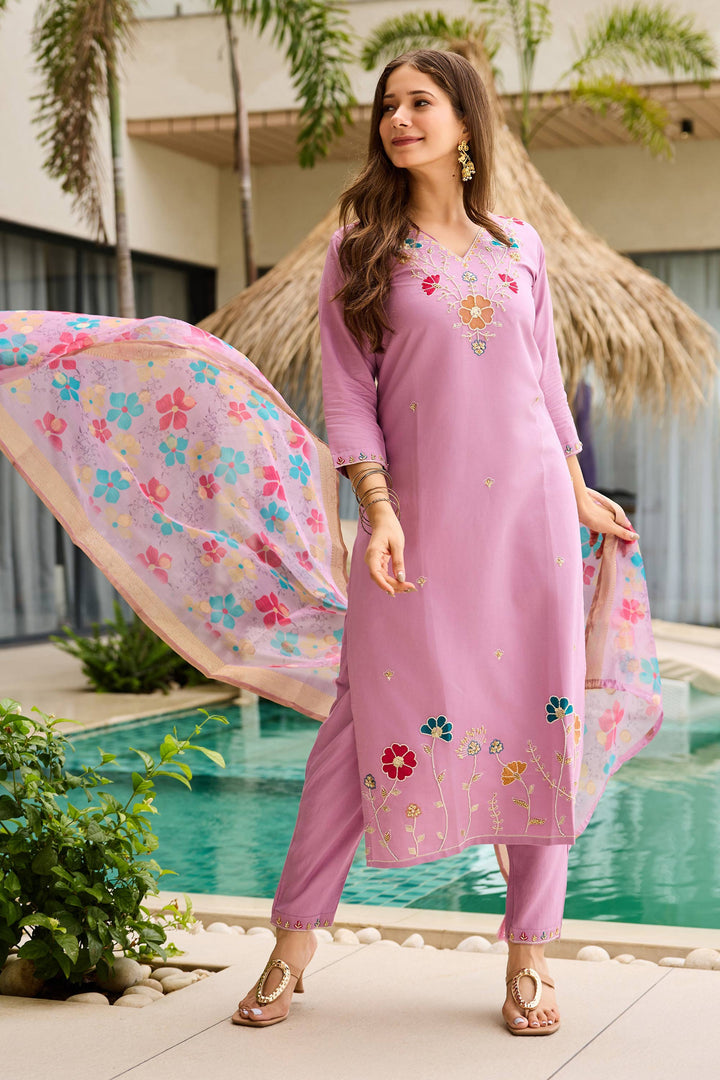 Viscose Embroidered Pink Festive Wear Readymade Salwar Suit | Buy Online India