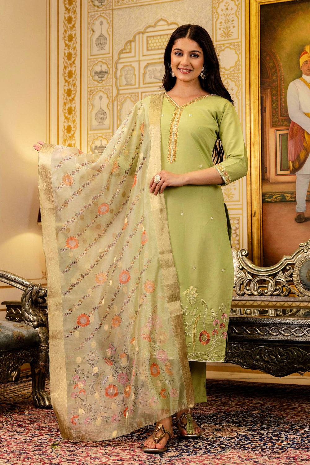 Viscose Embroidered Sea Green Festive Wear Readymade Salwar Suit | Buy Online India