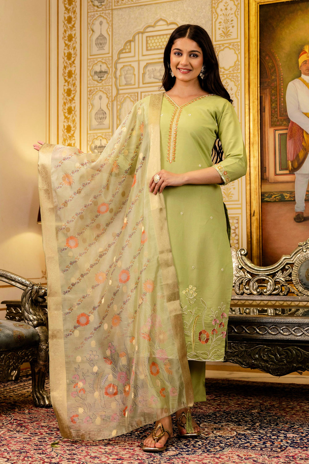 Viscose Embroidered Sea Green Festive Wear Readymade Salwar Suit | Buy Online India