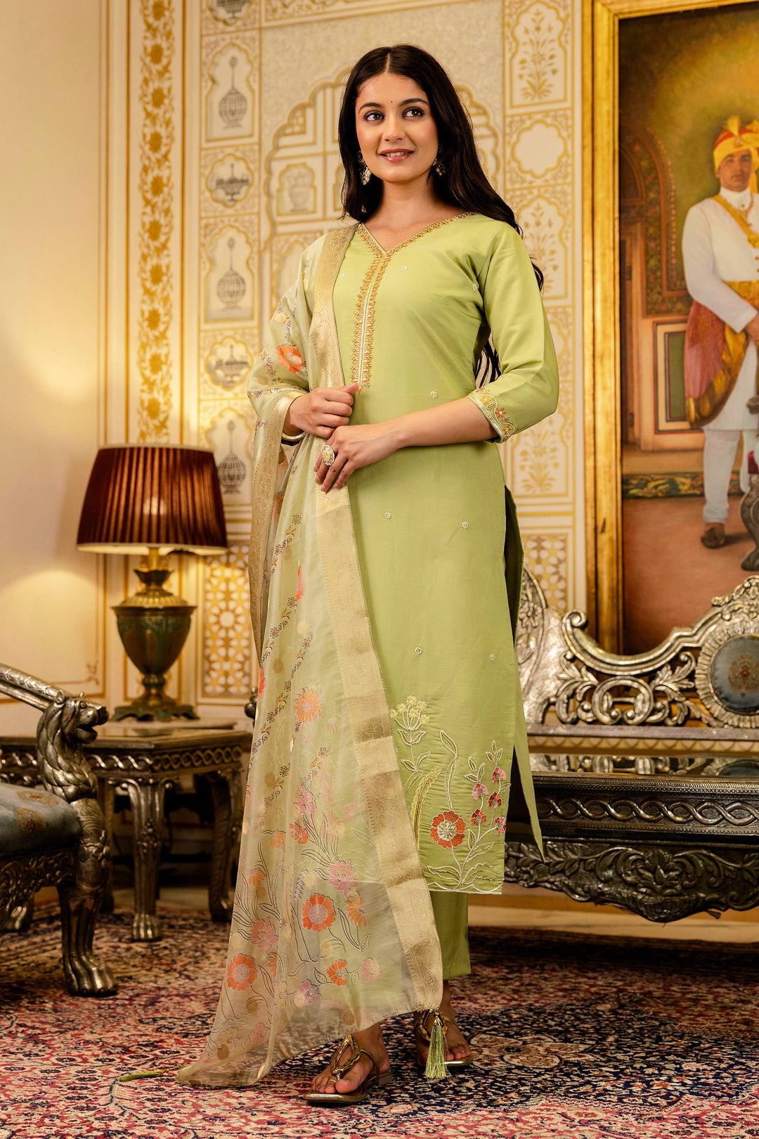 Viscose Embroidered Sea Green Festive Wear Readymade Salwar Suit | Buy Online India