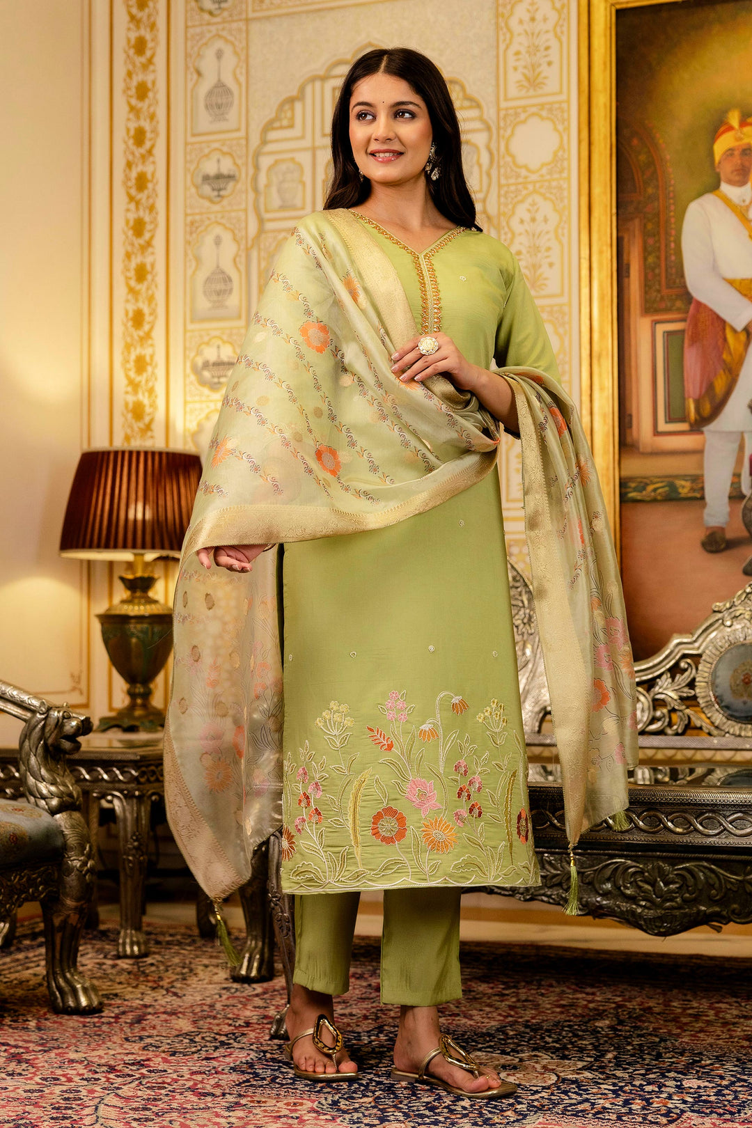 Viscose Embroidered Sea Green Festive Wear Readymade Salwar Suit | Buy Online India