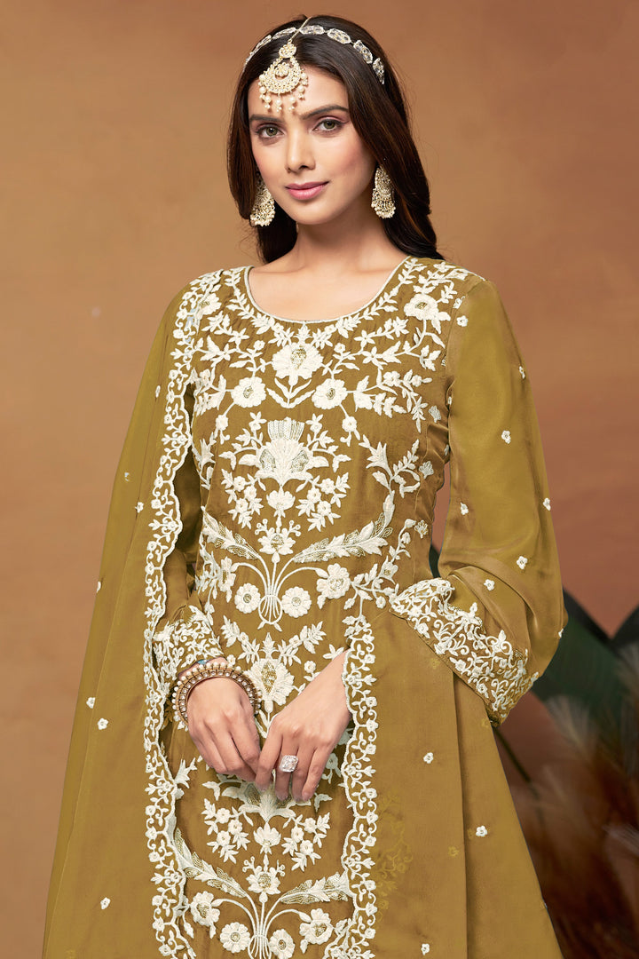 Incredible Organza Fabric Mustard Color Function Wear Salwar Suit | Buy Online India