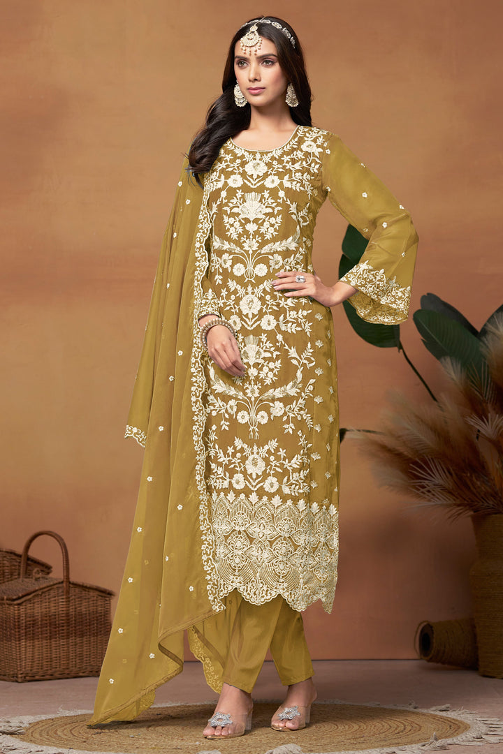 Incredible Organza Fabric Mustard Color Function Wear Salwar Suit | Buy Online India