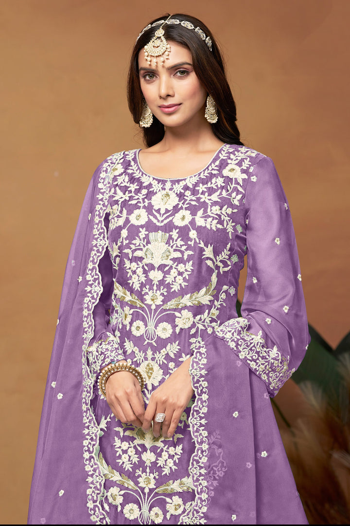 Tempting Organza Fabric Lavender Color Function Wear Salwar Suit | Buy Online India