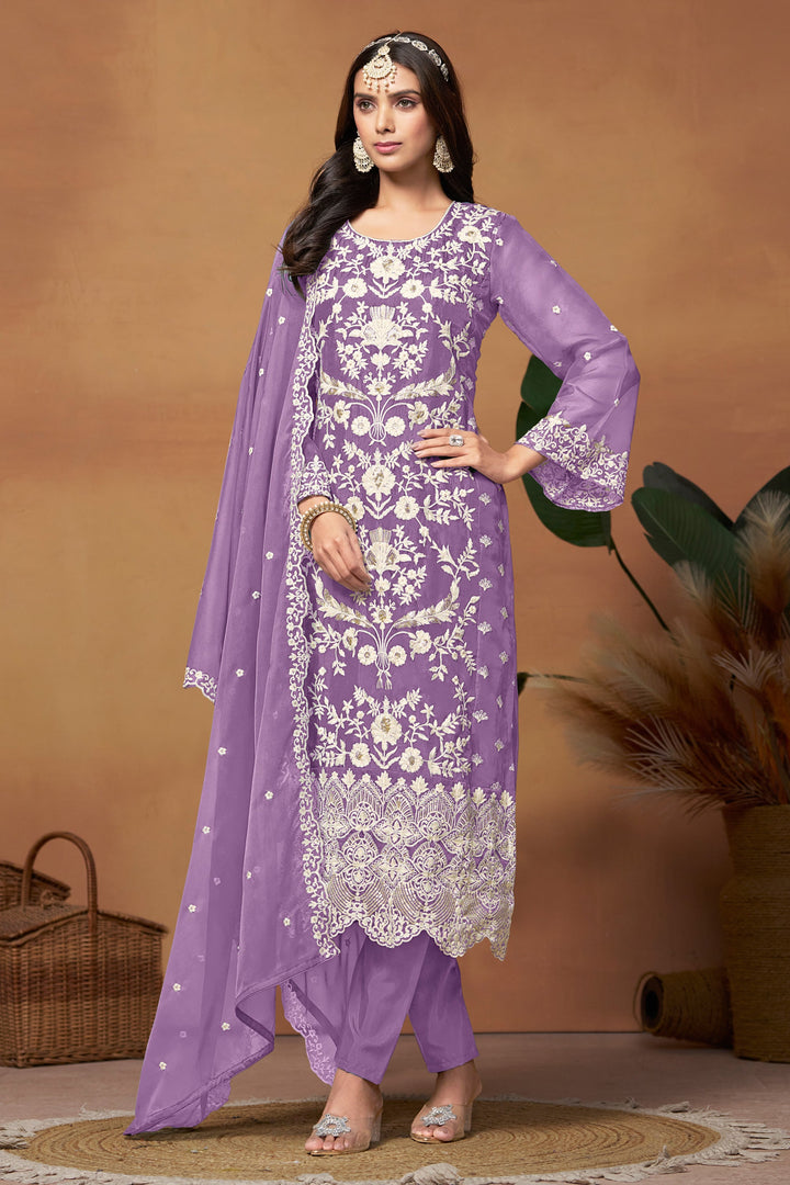 Tempting Organza Fabric Lavender Color Function Wear Salwar Suit | Buy Online India