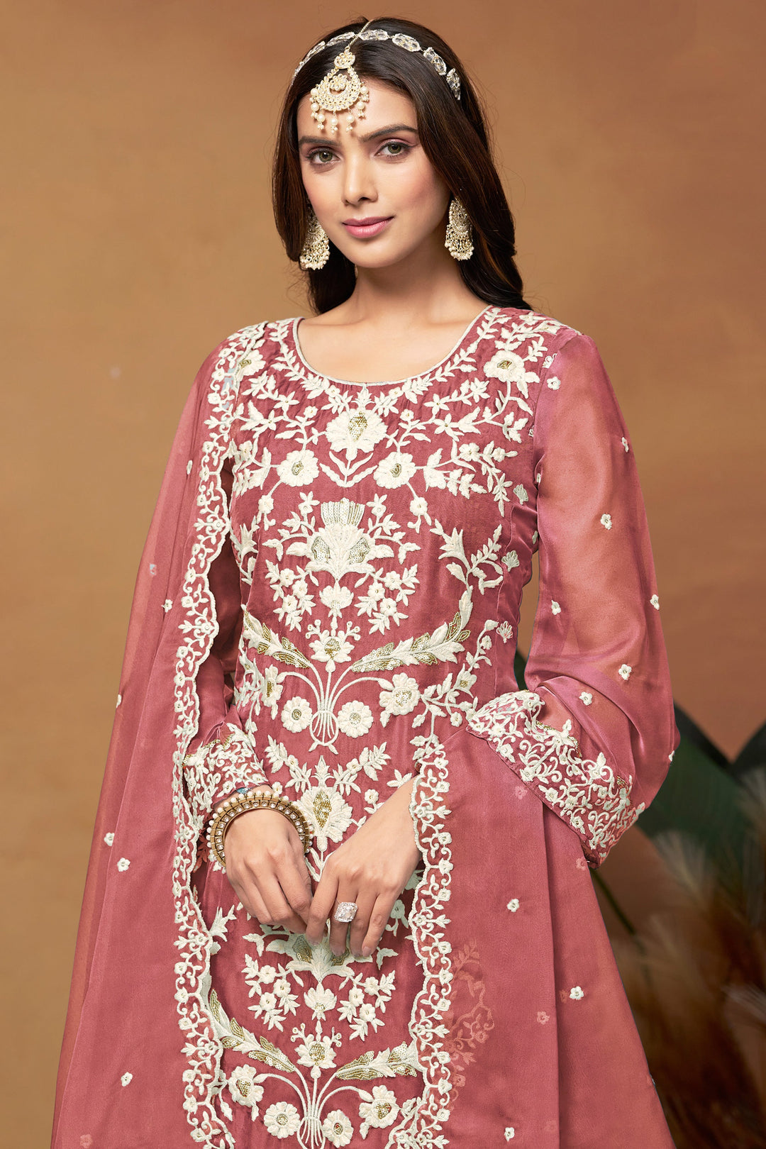 Classic Peach Color Function Wear Salwar Suit In Organza Fabric | Buy Online India