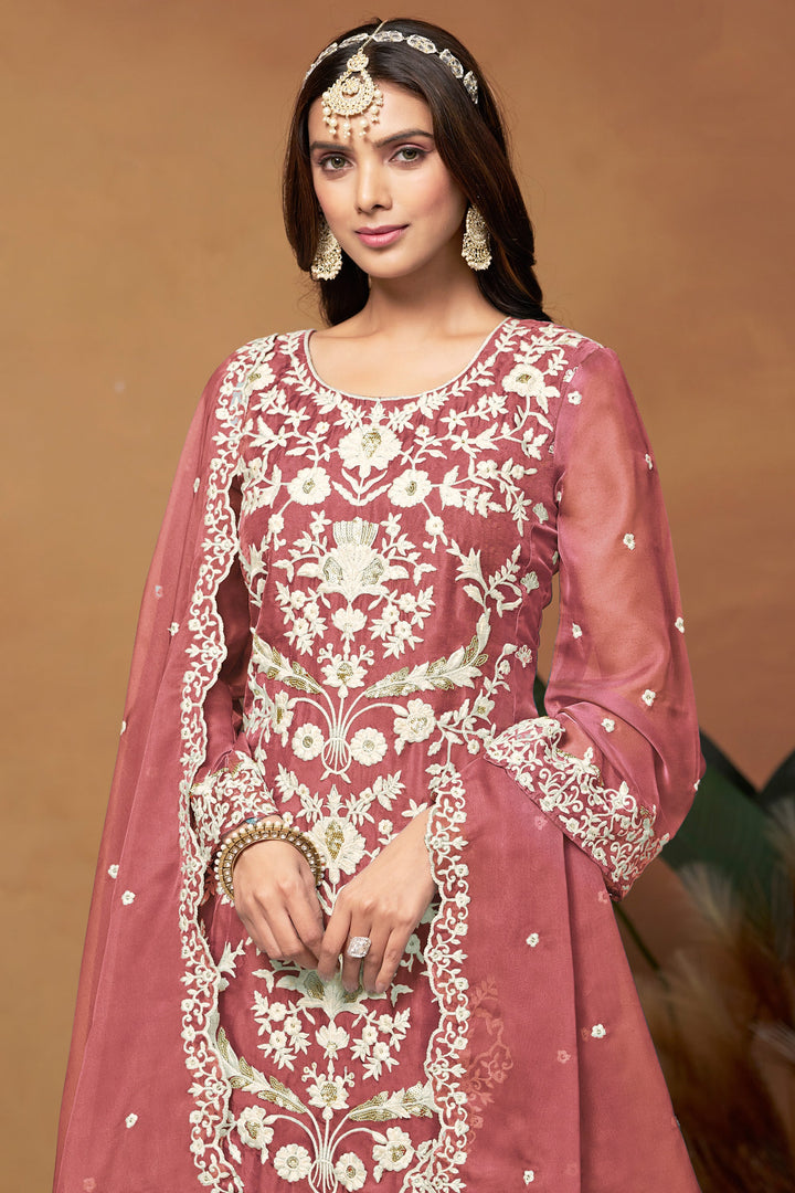 Classic Peach Color Function Wear Salwar Suit In Organza Fabric | Buy Online India