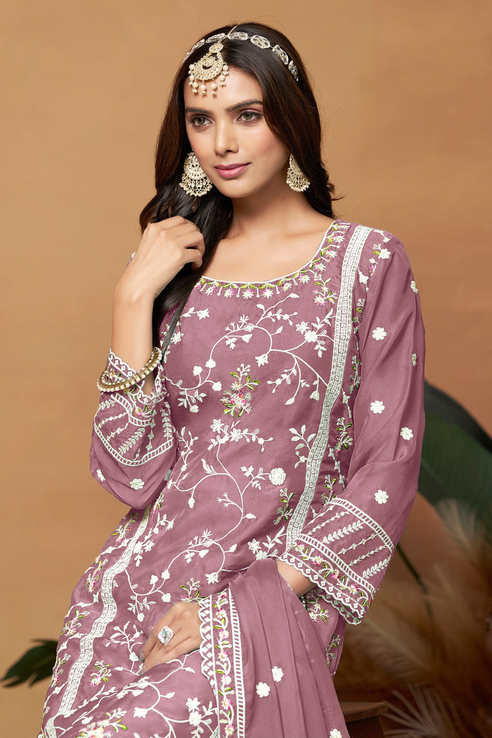 Charming Pink Color Organza Fabric Embroidered Salwar Suit | Buy Online India