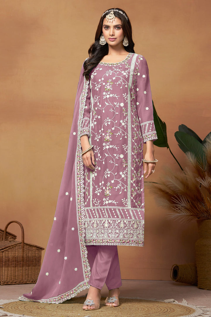 Charming Pink Color Organza Fabric Embroidered Salwar Suit | Buy Online India