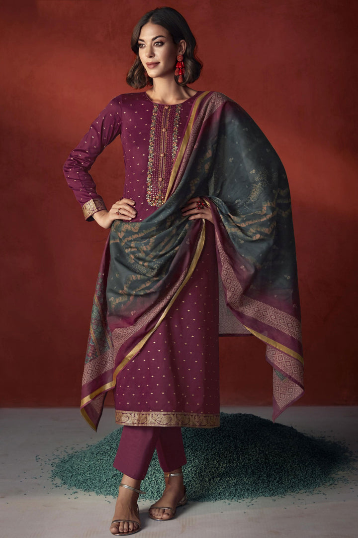 Viscose Fabric Embroidered Beatific Salwar Suit In Maroon Color | Buy Online India