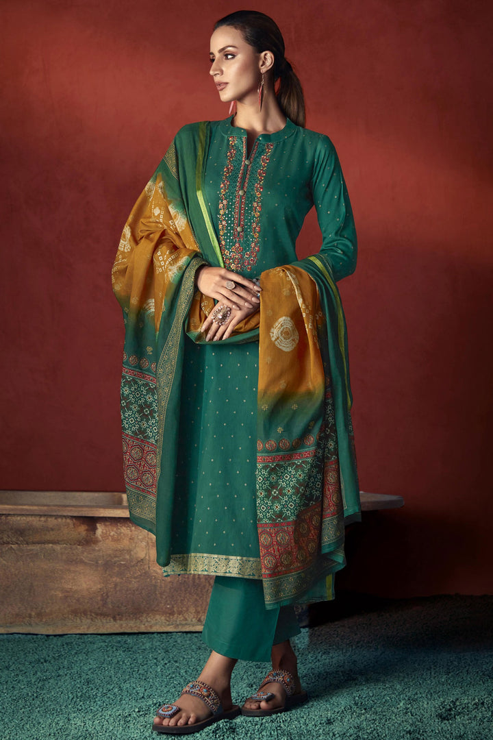 Green Color Viscose Fabric Alluring Embroidered Salwar Suit | Buy Online India