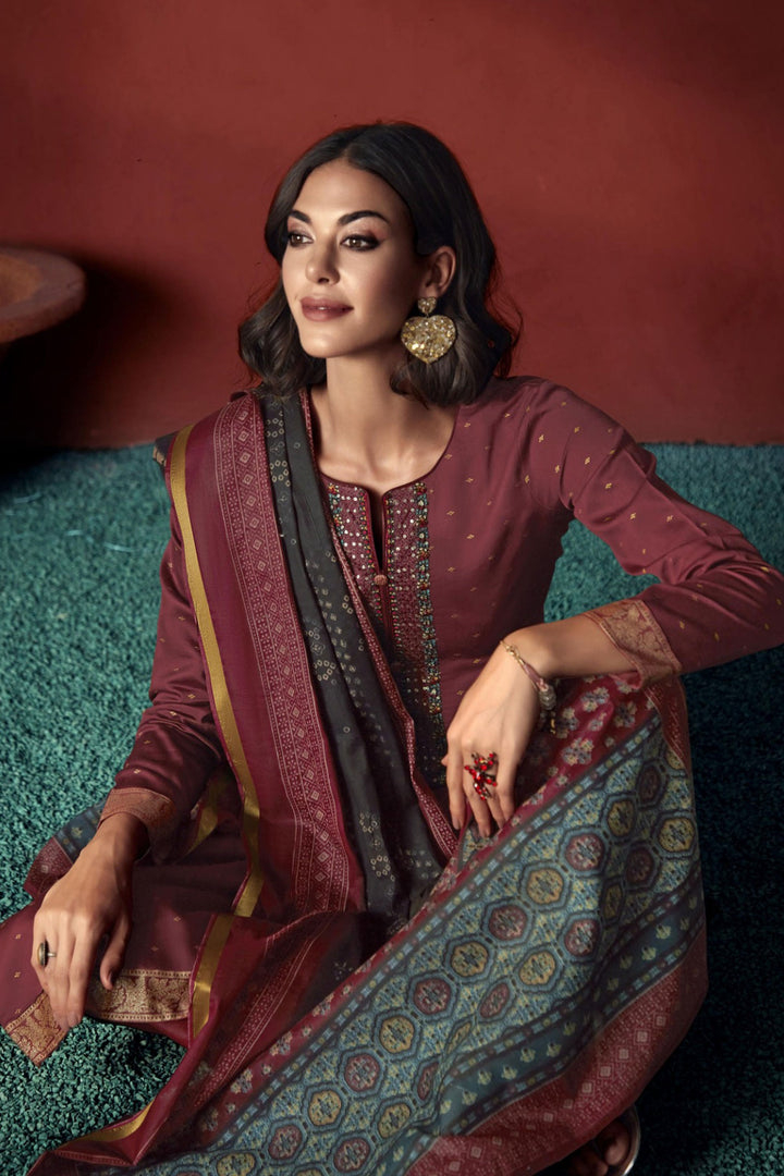 Viscose Fabric Brown Color Embroidered Elegant Salwar Suit | Buy Online India