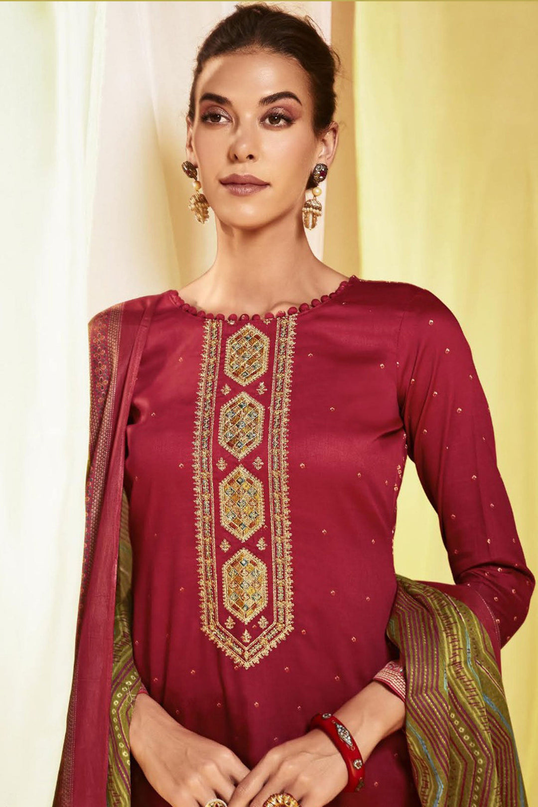 Maroon Color Satin Fabric Trendy Printed Salwar Suit | Buy Online India