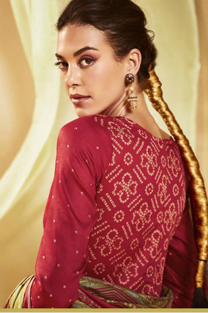 Maroon Color Satin Fabric Trendy Printed Salwar Suit | Buy Online India