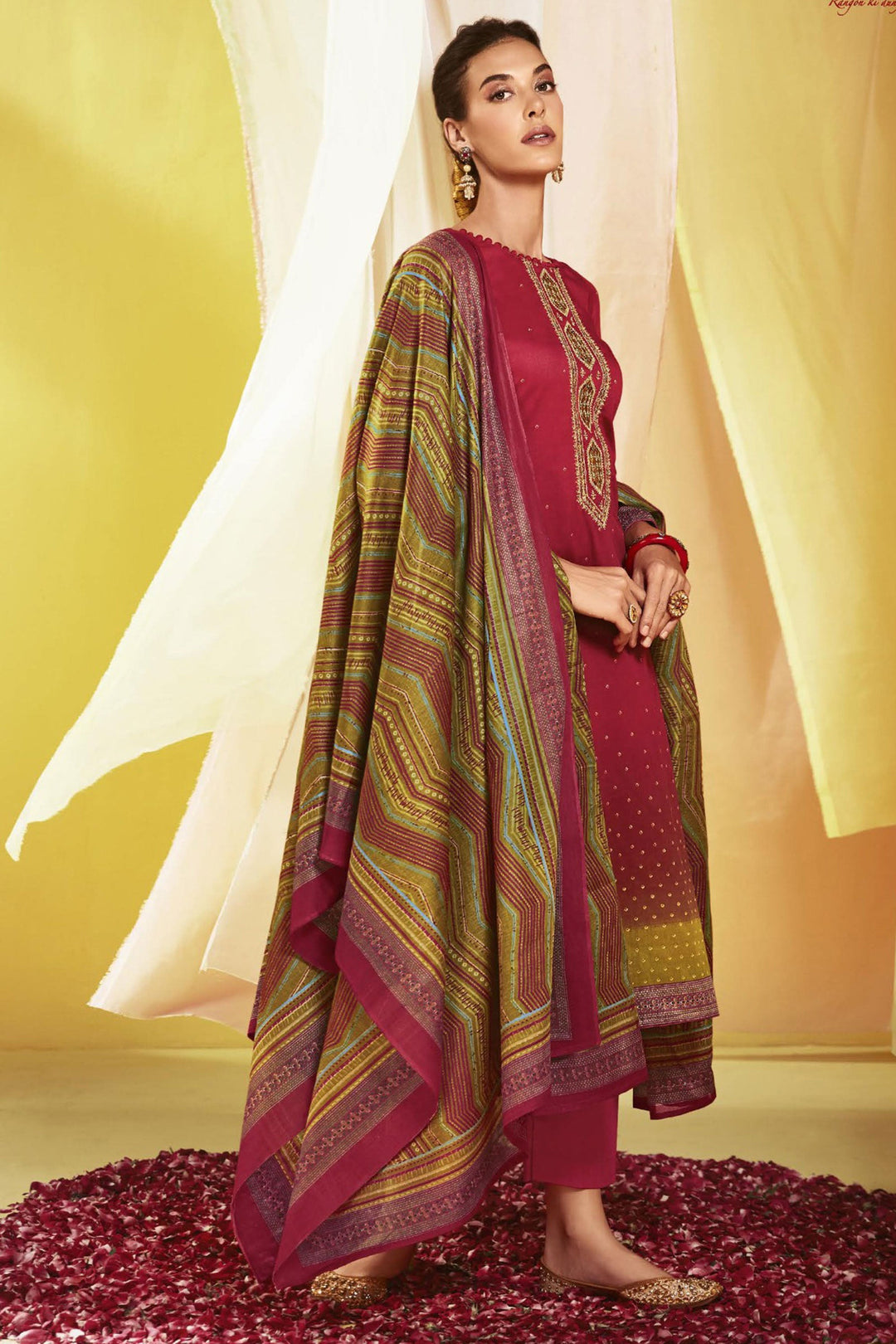 Maroon Color Satin Fabric Trendy Printed Salwar Suit | Buy Online India