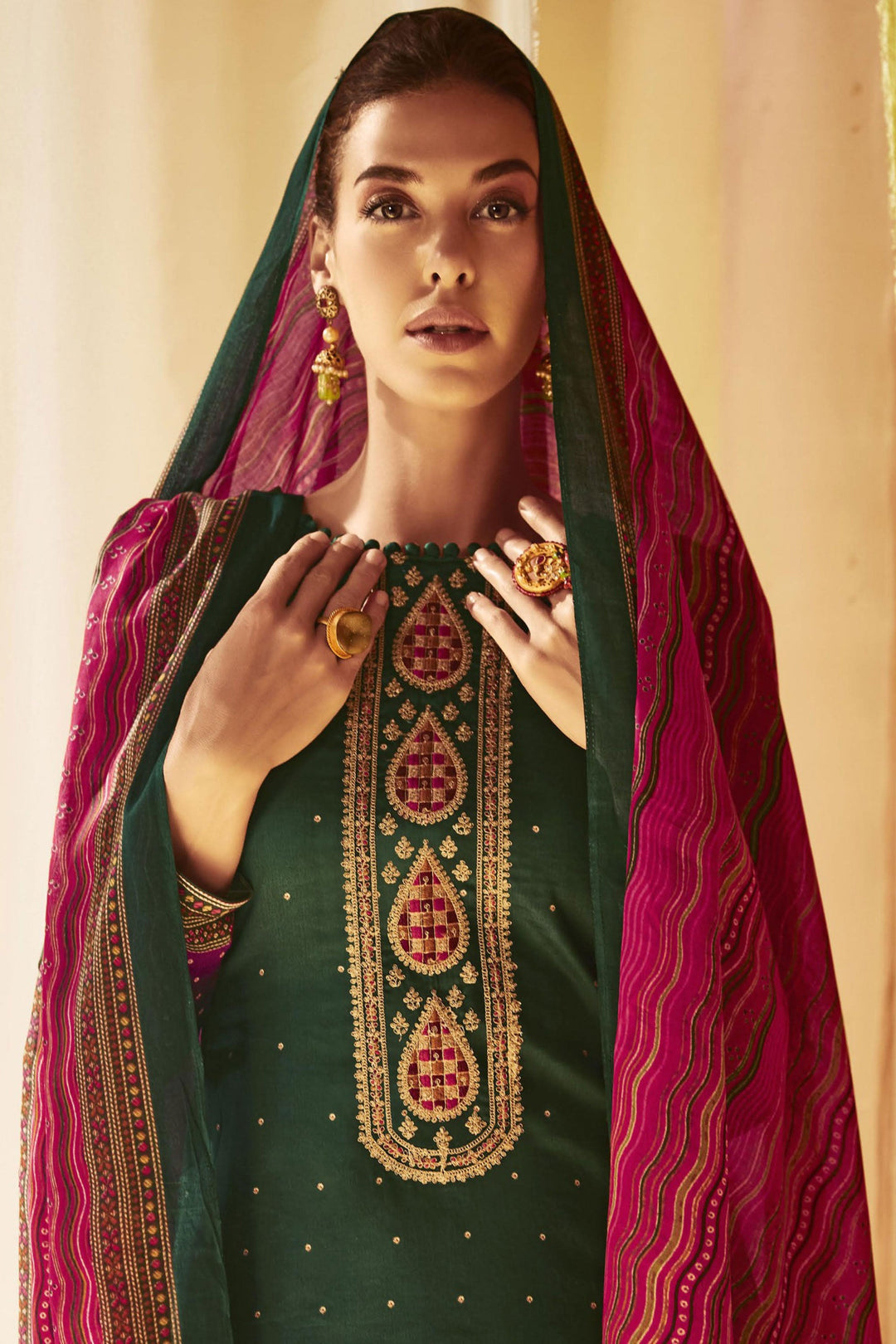 Satin Fabric Green Color Printed Winsome Salwar Suit | Buy Online India