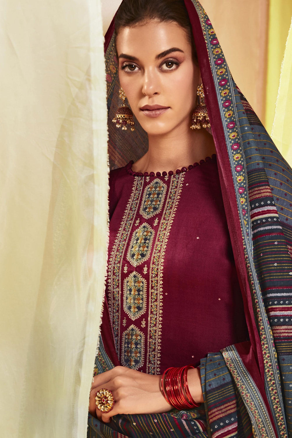 Maroon Color Satin Fabric Printed Work Tempting Salwar Suit | Buy Online India