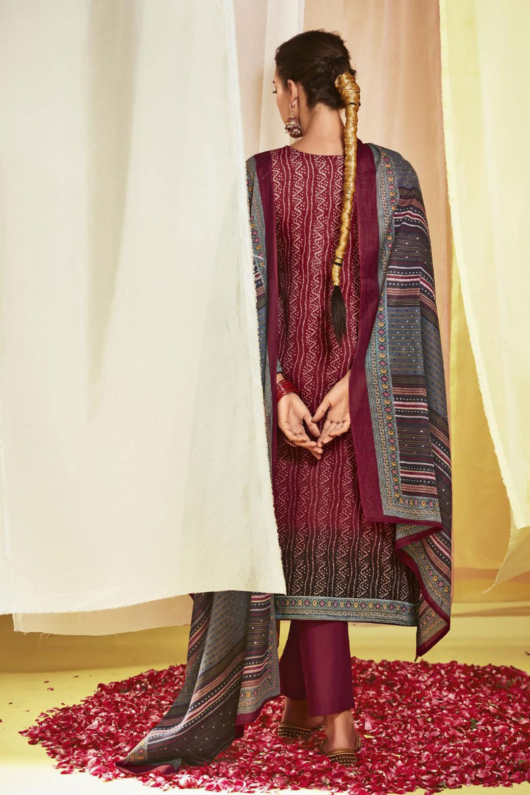 Maroon Color Satin Fabric Printed Work Tempting Salwar Suit | Buy Online India