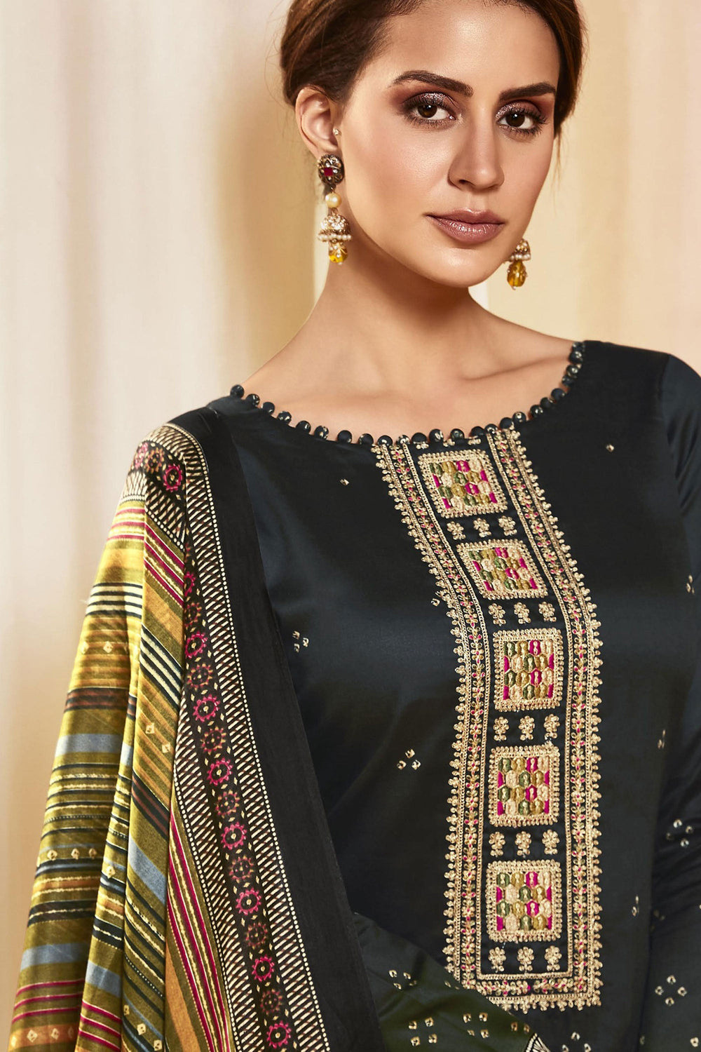 Black Color Satin Fabric Printed Awesome Salwar Suit | Buy Online India