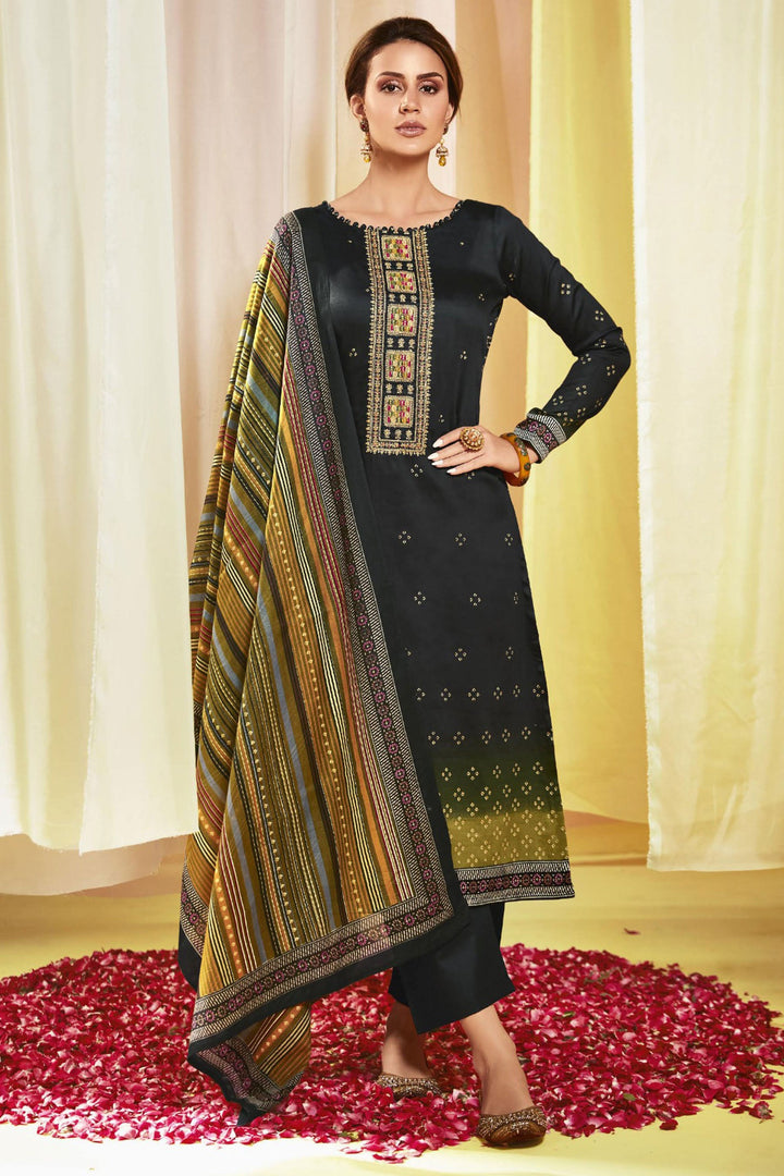 Black Color Satin Fabric Printed Awesome Salwar Suit | Buy Online India