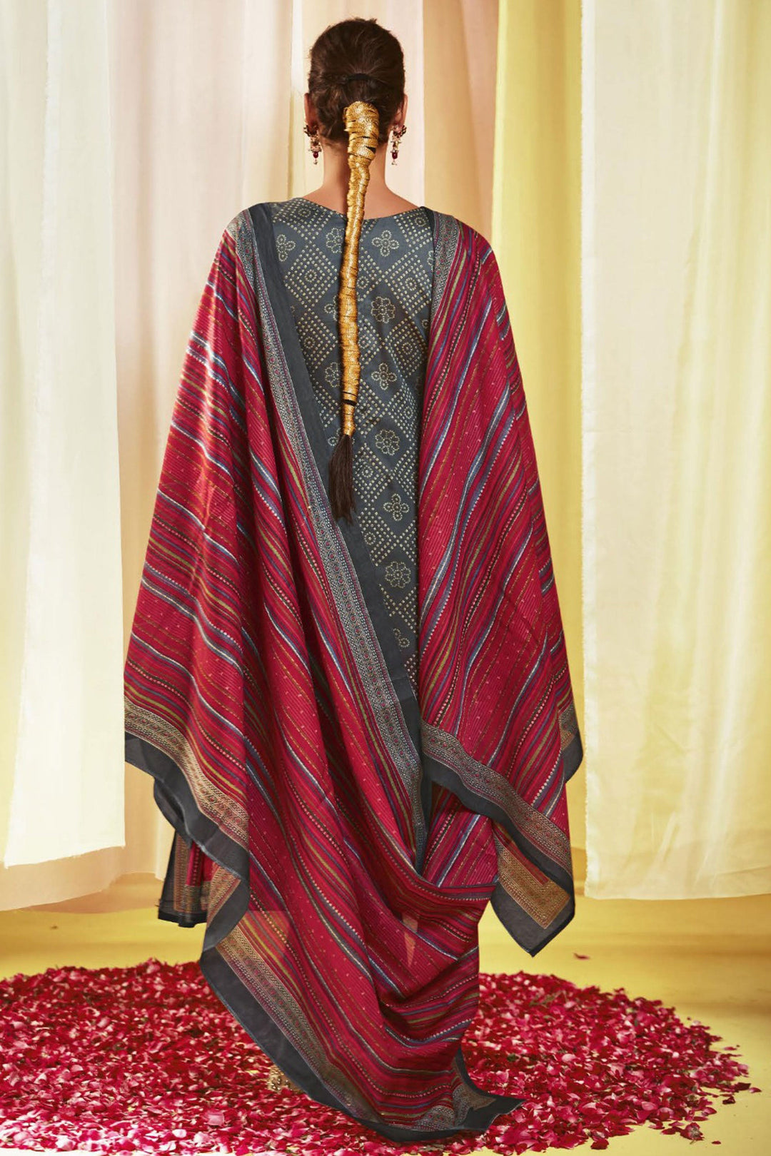 Satin Fabric Printed Beatific Salwar Suit In Grey Color | Buy Online India