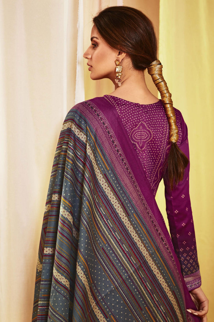 Printed Work Wine Color Inventive Salwar Suit In Satin Fabric | Buy Online India