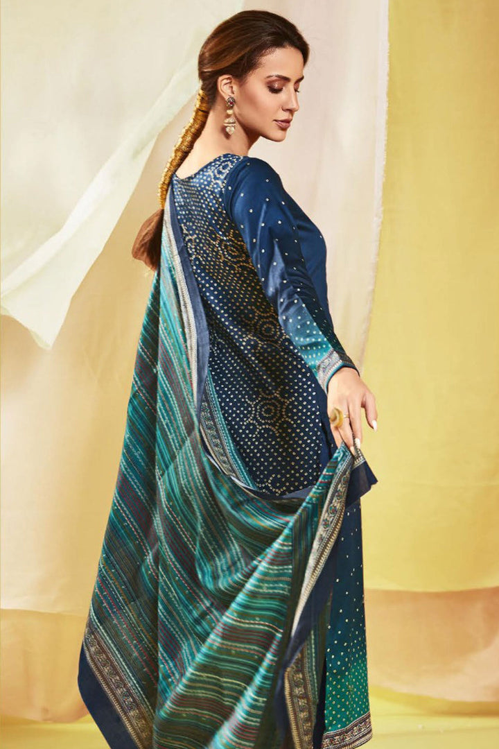 Navy Blue Color Satin Fabric Alluring Printed Salwar Suit | Buy Online India