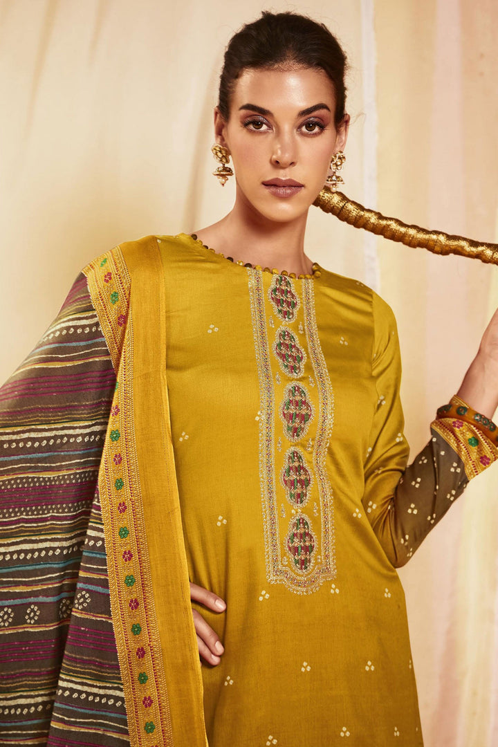Satin Fabric Yellow Color Printed Elegant Salwar Suit | Buy Online India