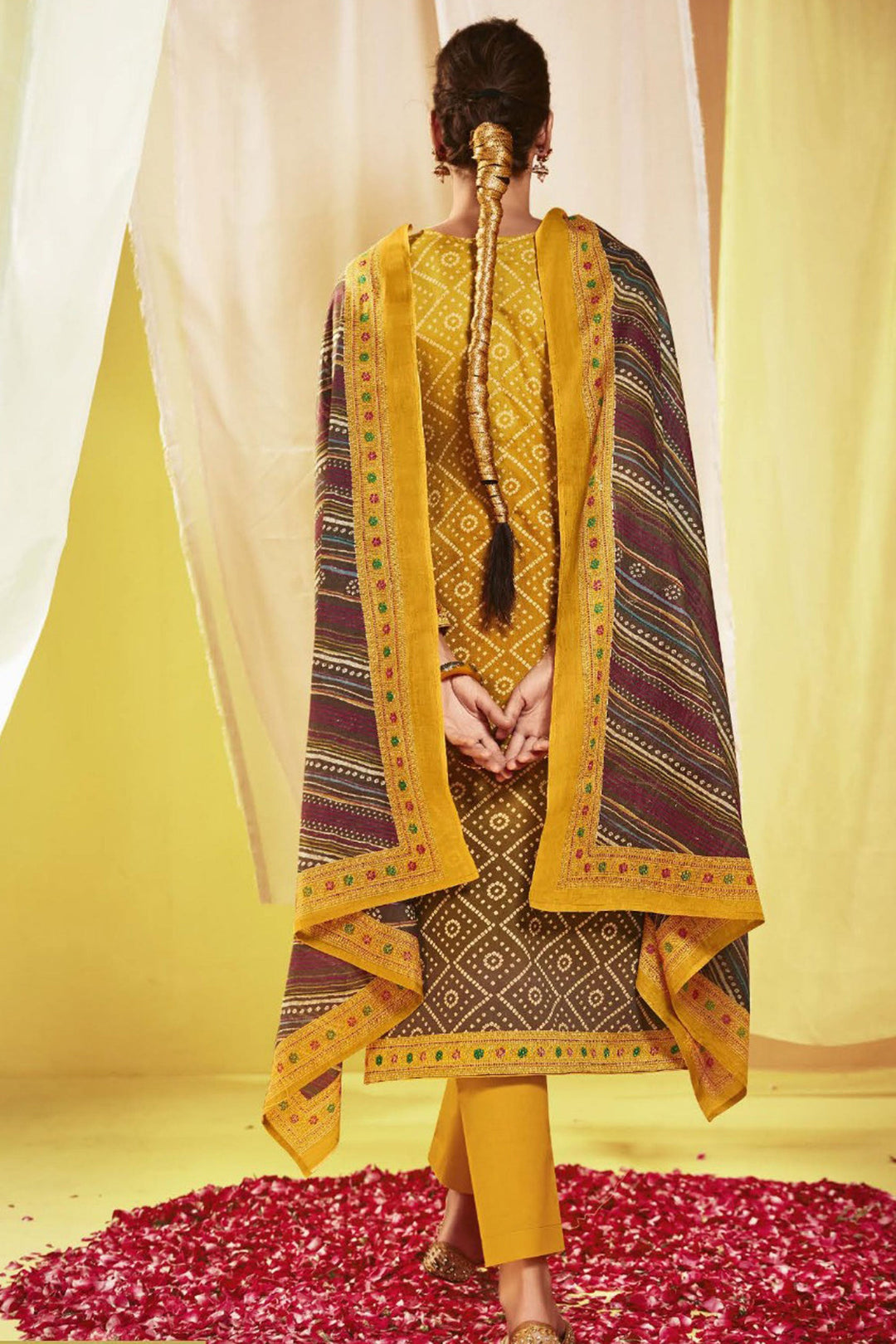 Satin Fabric Yellow Color Printed Elegant Salwar Suit | Buy Online India
