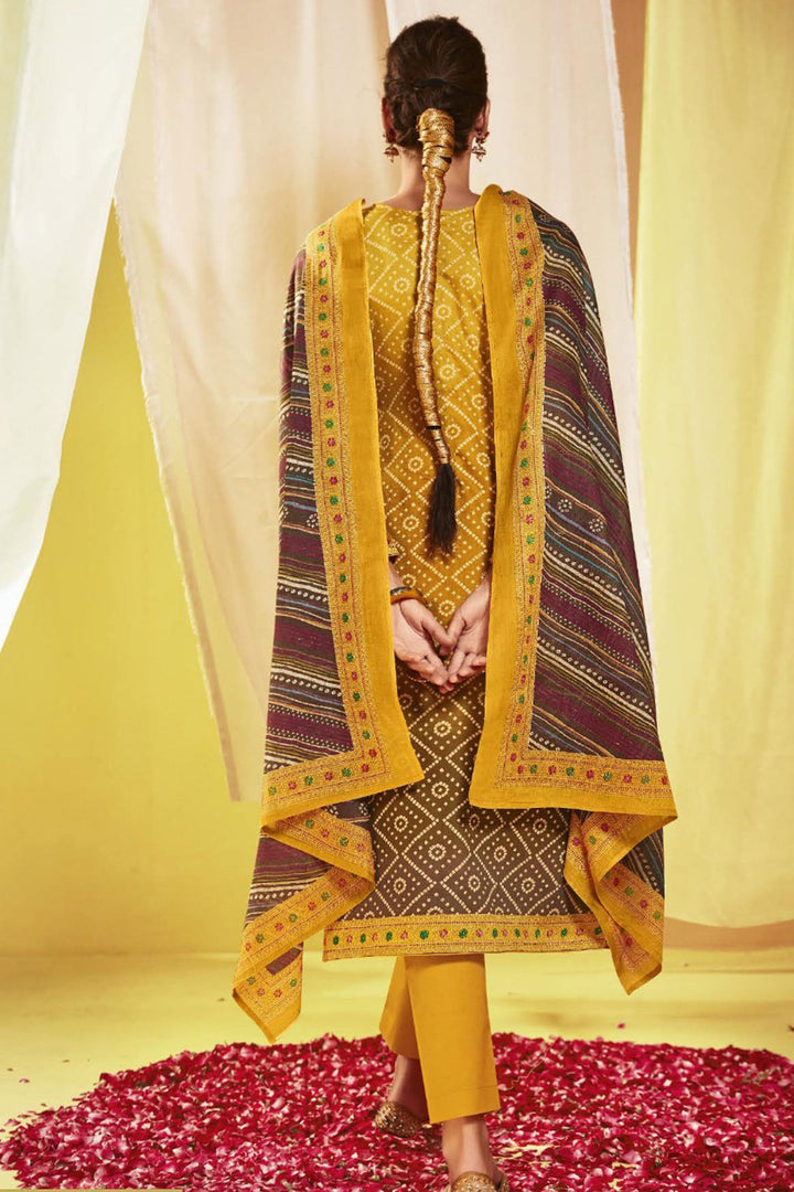 Satin Fabric Yellow Color Printed Elegant Salwar Suit | Buy Online India