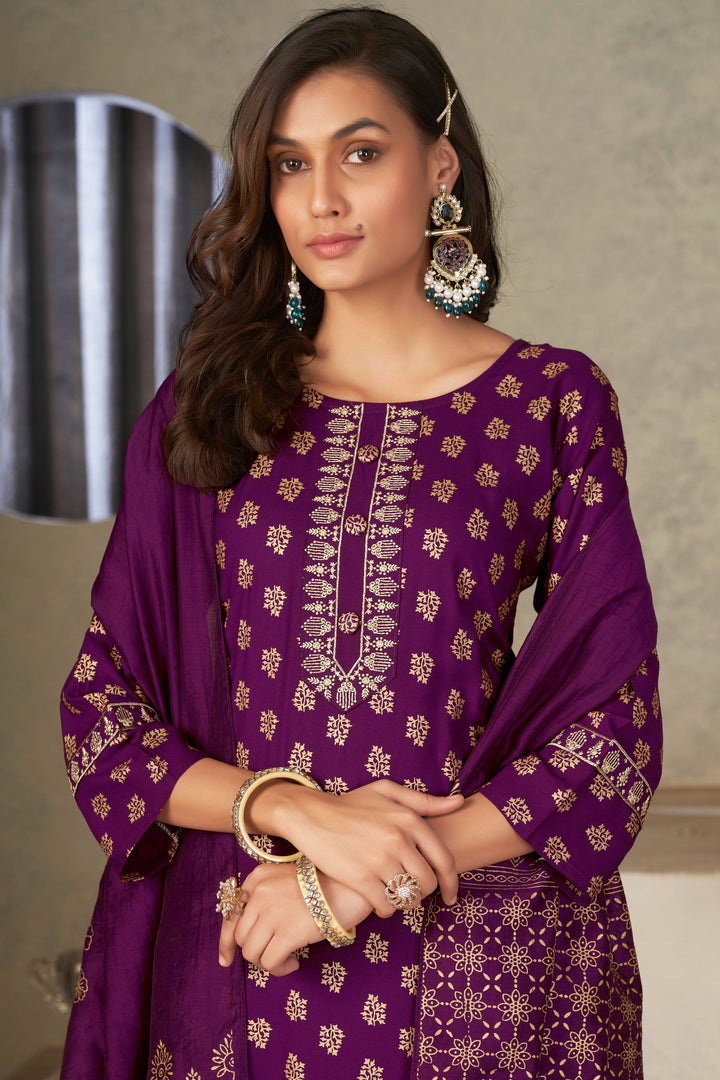Festival Wear Awesome Rayon Fabric Readymade Salwar Suit In Purple Color | Buy Online India