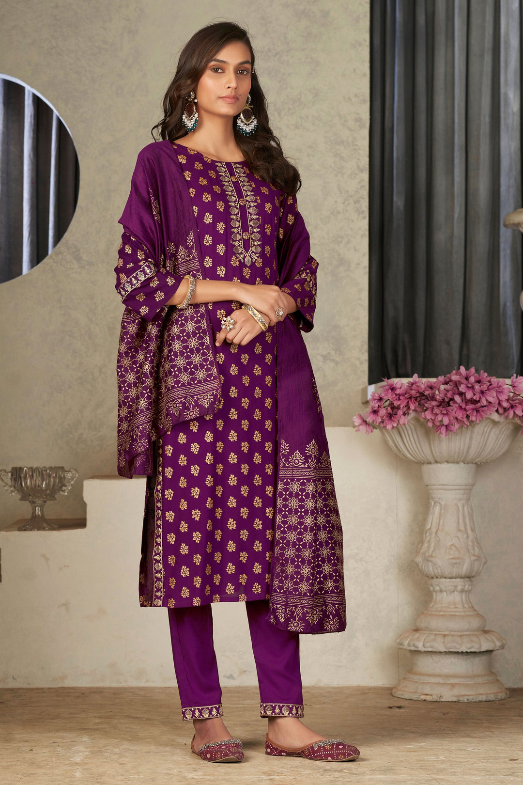 Festival Wear Awesome Rayon Fabric Readymade Salwar Suit In Purple Color | Buy Online India