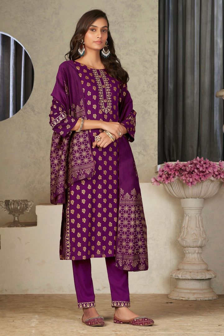 Festival Wear Awesome Rayon Fabric Readymade Salwar Suit In Purple Color | Buy Online India