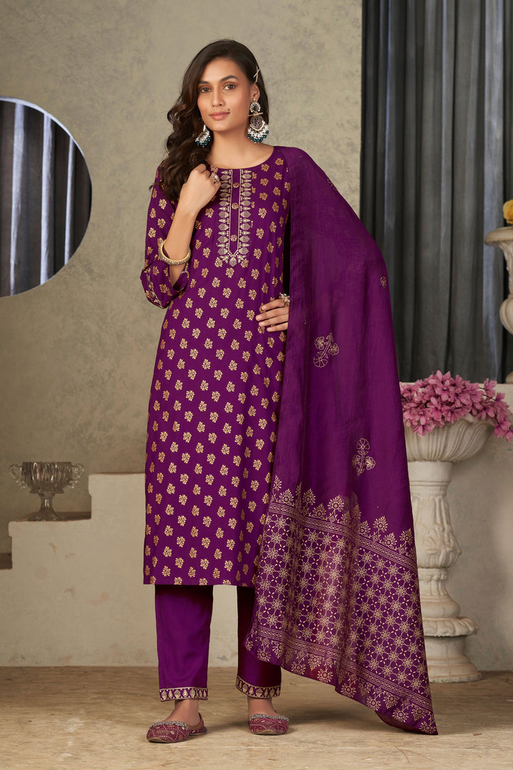 Festival Wear Awesome Rayon Fabric Readymade Salwar Suit In Purple Color | Buy Online India