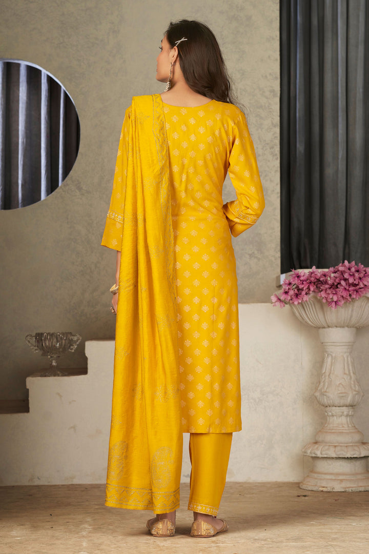 Appealing Festival Wear Rayon Fabric Readymade Salwar Suit In Yellow Color | Buy Online India