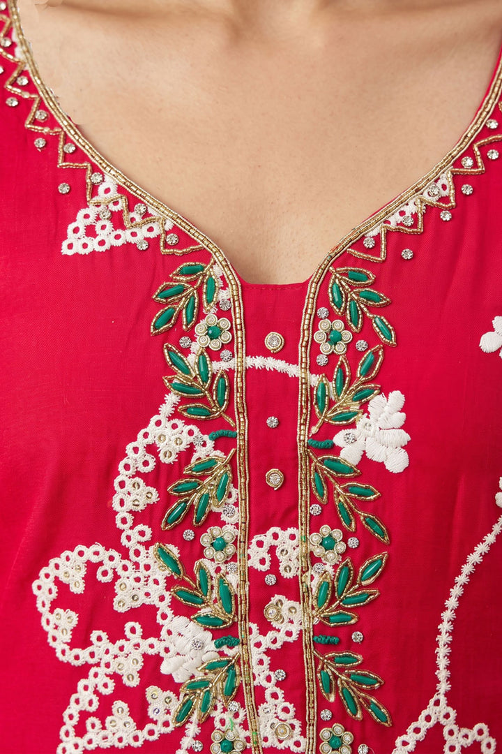 Rani Color Cotton Silk Fabric Chic Embroidered Salwar Suit | Buy Online India