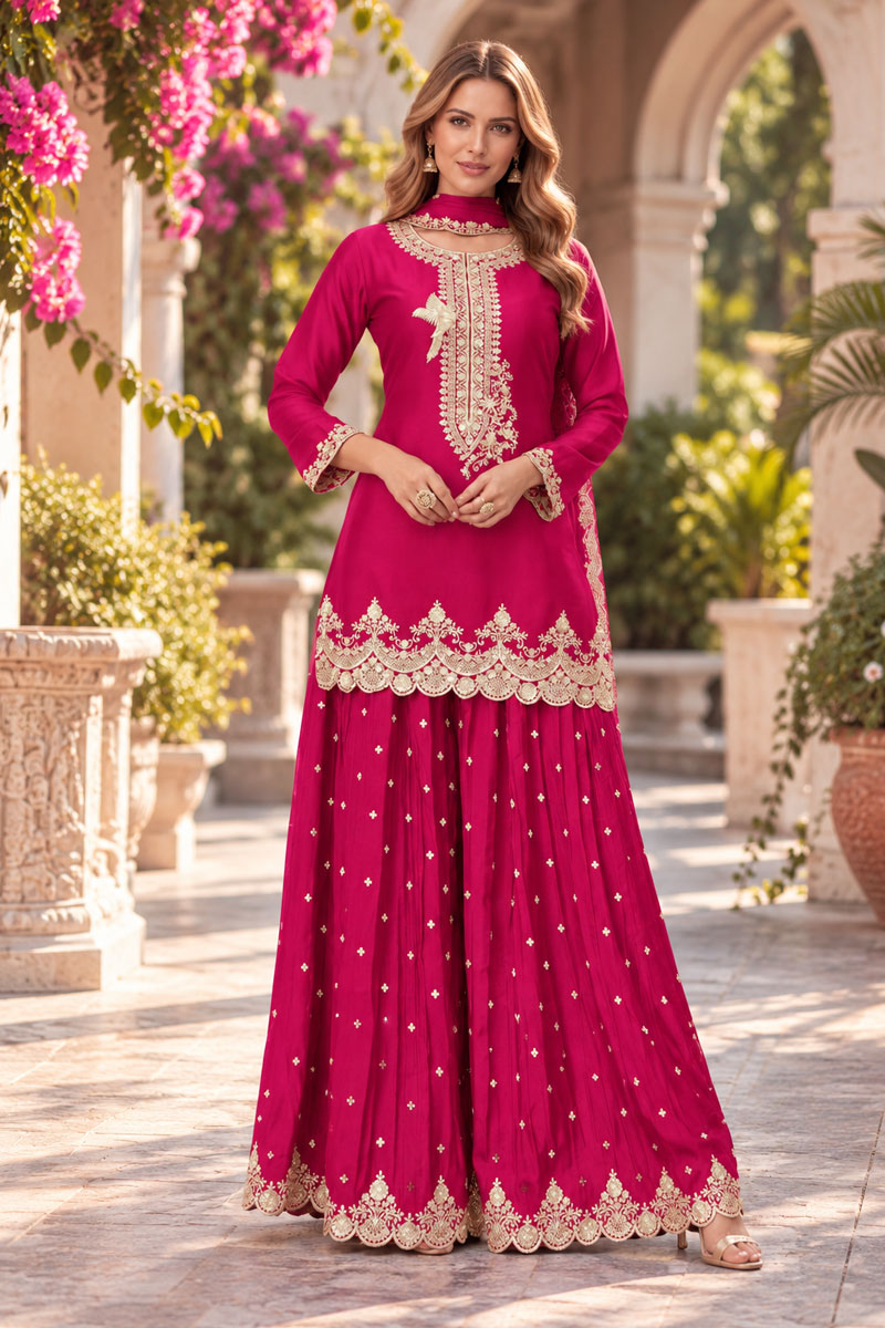 Rani Color Chinon Readymade Sharara Suit With Embroidered Work | Buy Online India