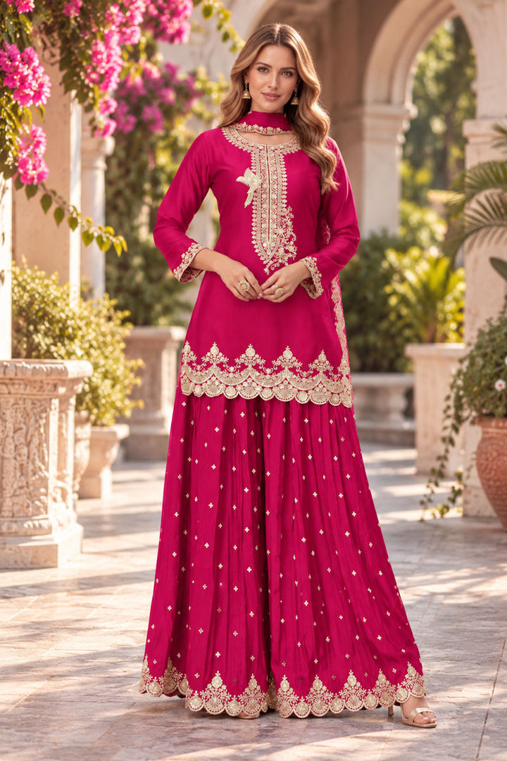 Rani Color Chinon Readymade Sharara Suit With Embroidered Work | Buy Online India
