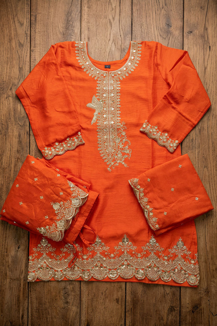Festive Style Orange Chinon Fabric Readymade Sharara Suit | Buy Online India