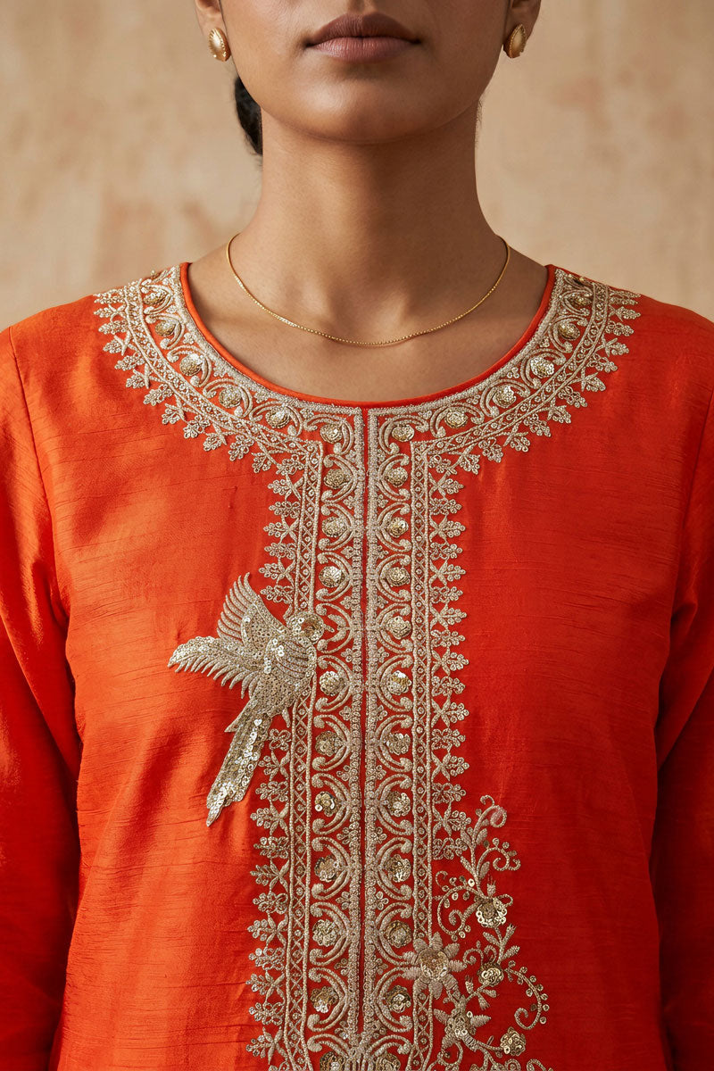 Festive Style Orange Chinon Fabric Readymade Sharara Suit | Buy Online India