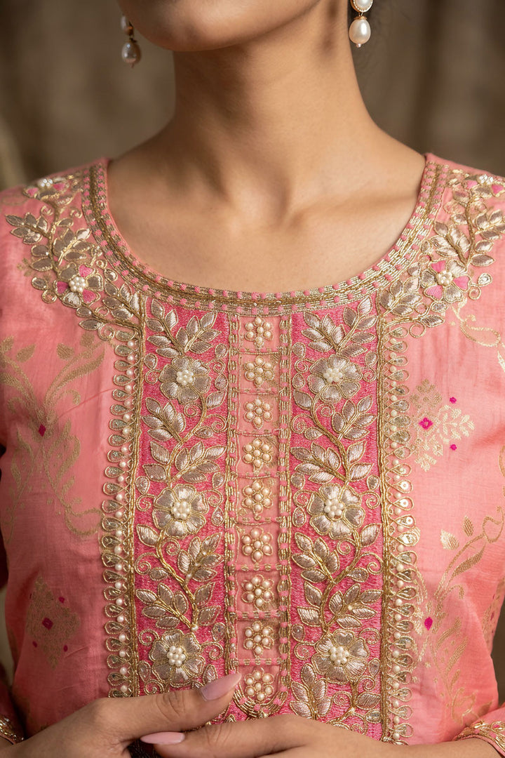Engaging Pink Banarasi Cotton Salwar Suit | Buy Online India