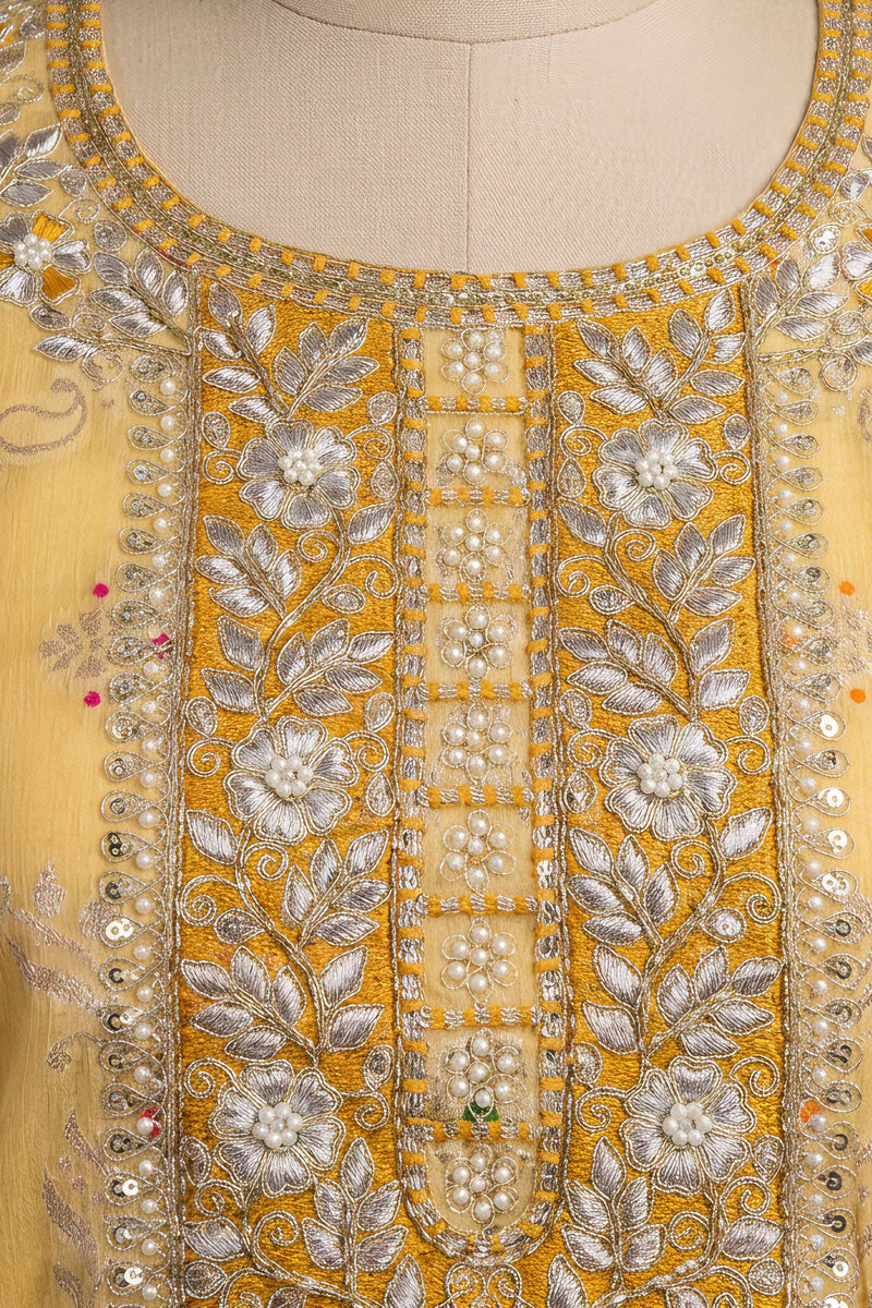 Banarasi Cotton Hand Work Salwar Suit In Yellow Color | Buy Online India