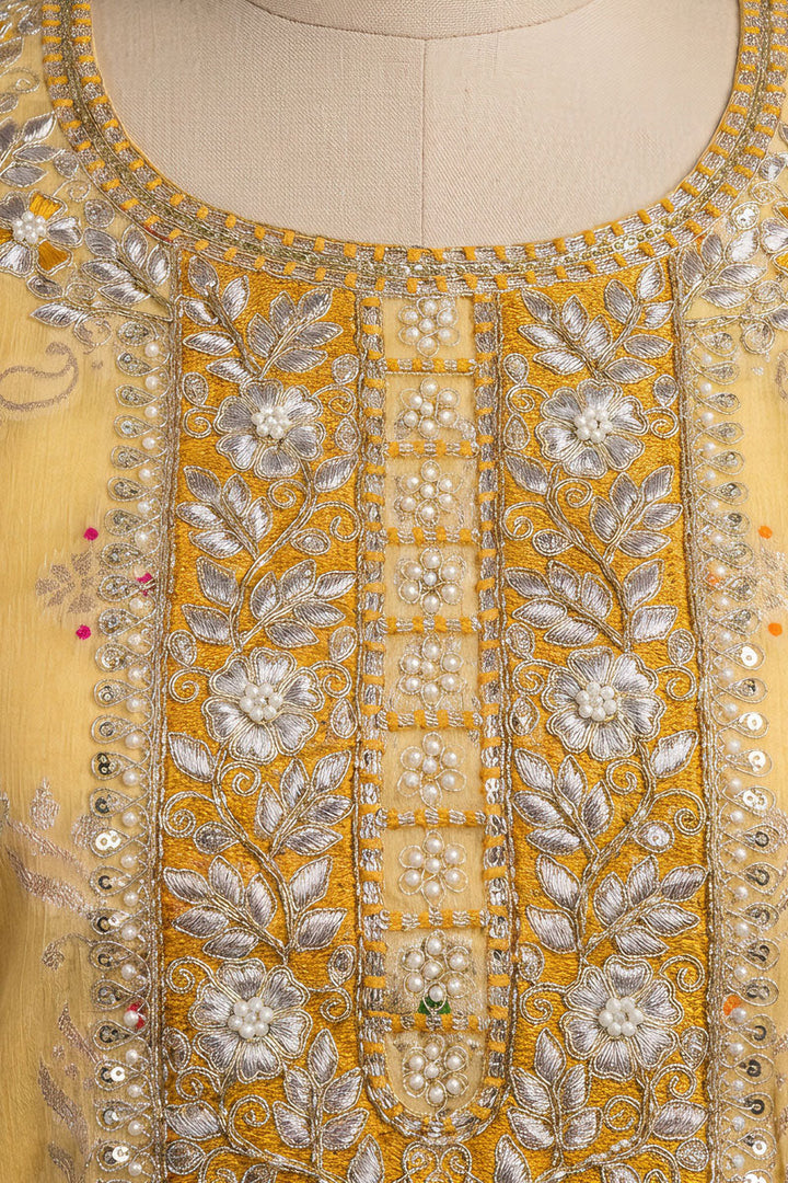 Banarasi Cotton Hand Work Salwar Suit In Yellow Color | Buy Online India