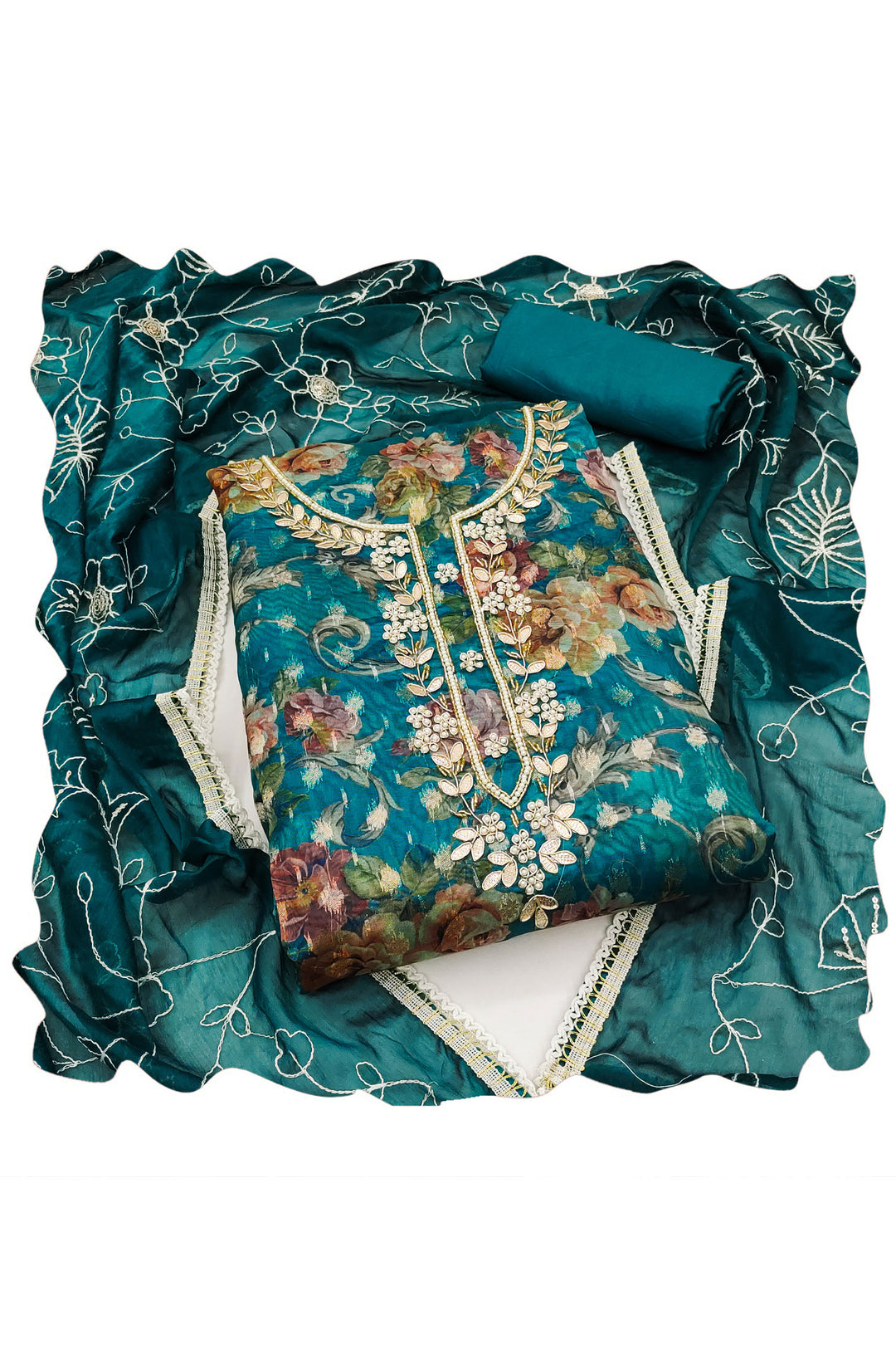 Attractive Organza Fabric Teal Color Salwar suit | Buy Online India