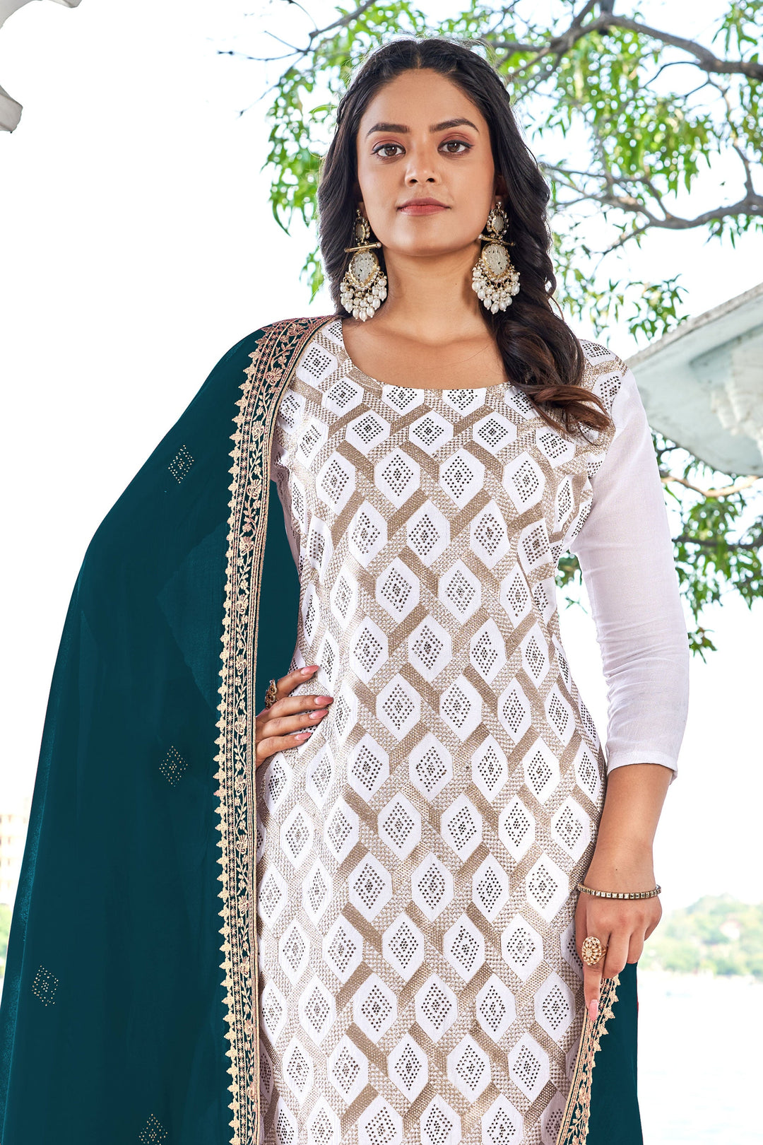 Tempting Fancy Fabric Off White Color Festive Wear Salwar Suit | Buy Online India