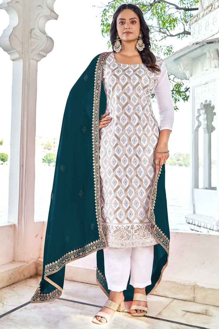 Tempting Fancy Fabric Off White Color Festive Wear Salwar Suit | Buy Online India