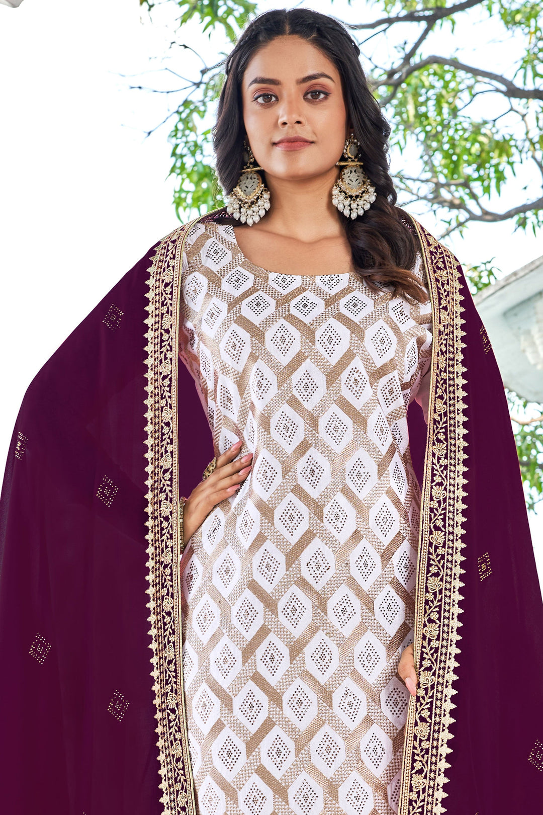 Engaging Off White Color Fancy Fabric Festive Wear Salwar Suit | Buy Online India