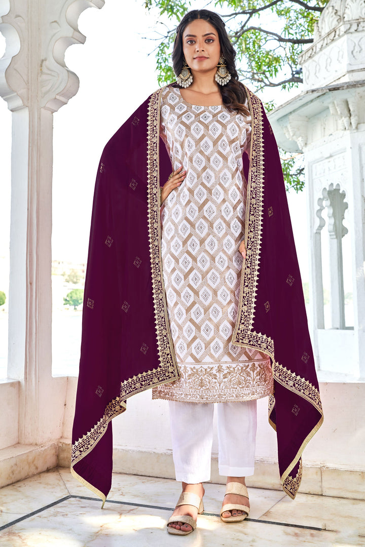 Engaging Off White Color Fancy Fabric Festive Wear Salwar Suit | Buy Online India